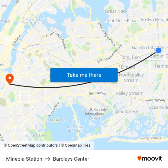 Mineola Station to Barclays Center map