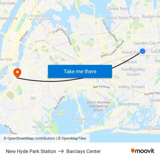New Hyde Park Station to Barclays Center map