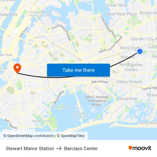 Stewart Manor Station to Barclays Center map
