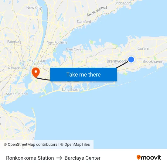 Ronkonkoma Station to Barclays Center map