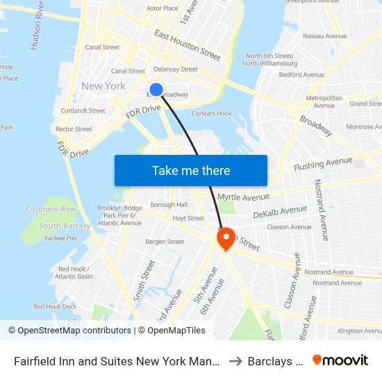 Fairfield Inn and Suites New York Manhattan Downtown to Barclays Center map