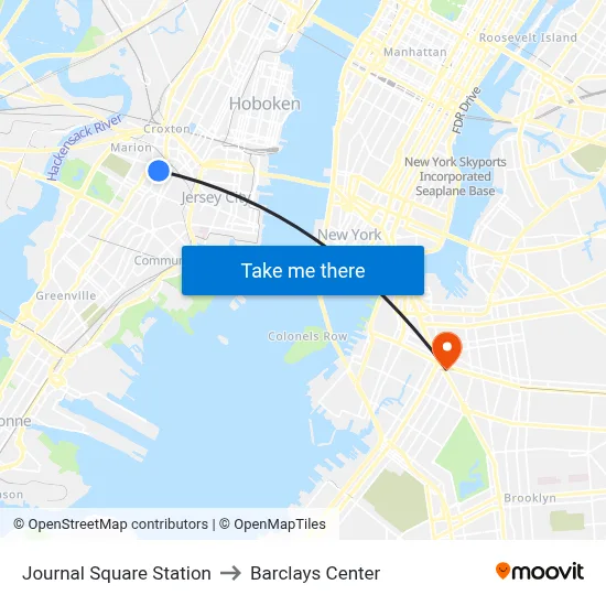 Journal Square Station to Barclays Center map