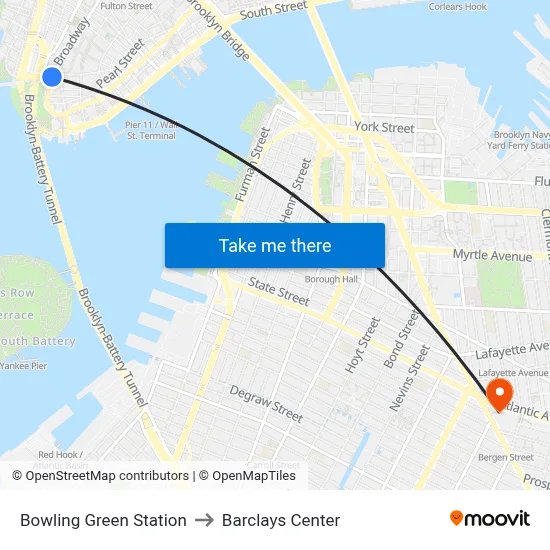 Bowling Green Station to Barclays Center map