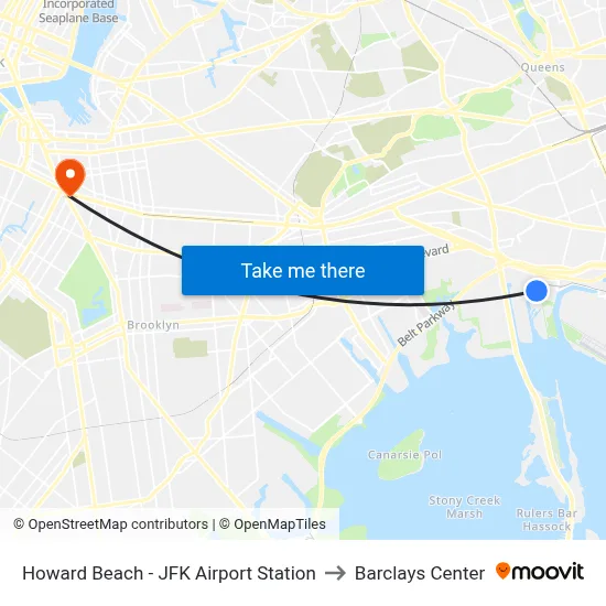 Howard Beach - JFK Airport Station to Barclays Center map