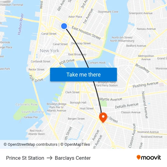 Prince St Station to Barclays Center map