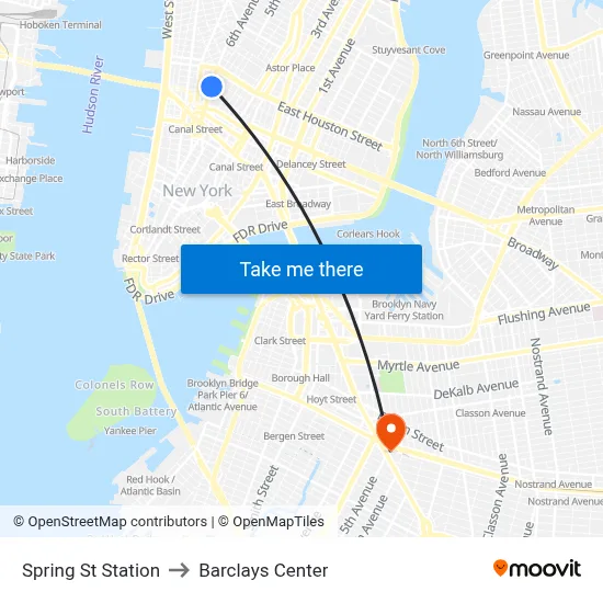 Spring St Station to Barclays Center map