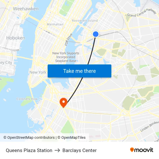 Queens Plaza Station to Barclays Center map