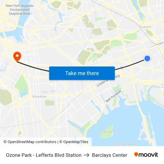 Ozone Park - Lefferts Blvd Station to Barclays Center map