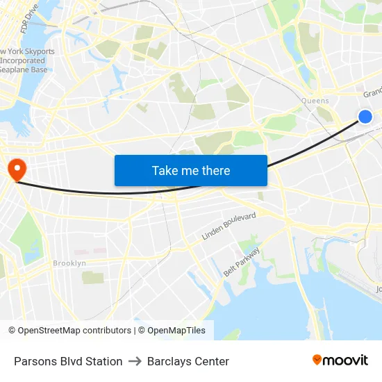 Parsons Blvd Station to Barclays Center map