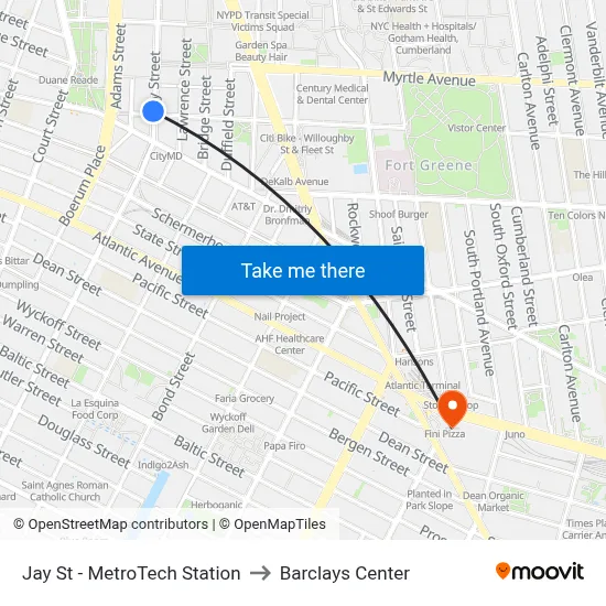 Jay St - MetroTech Station to Barclays Center map