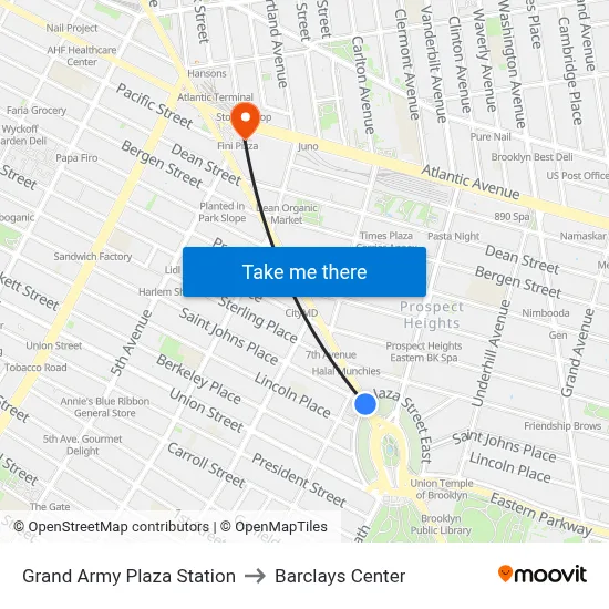 Grand Army Plaza Station to Barclays Center map