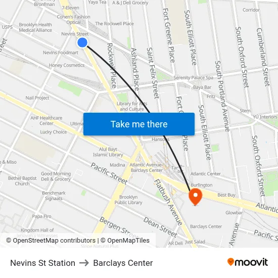 Nevins St Station to Barclays Center map