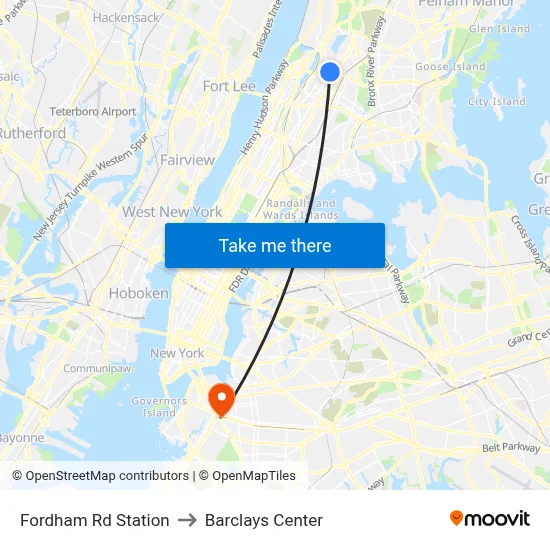 Fordham Rd Station to Barclays Center map