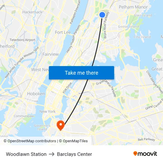 Woodlawn Station to Barclays Center map