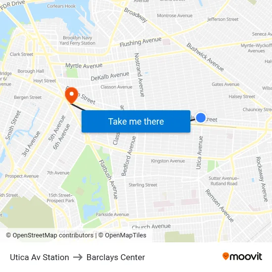 Utica Av Station to Barclays Center map