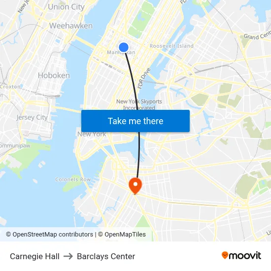 Carnegie Hall to Barclays Center map