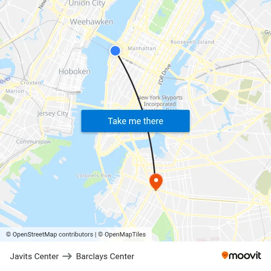 Javits Center to Barclays Center map