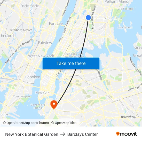 New York Botanical Garden to Barclays Center map