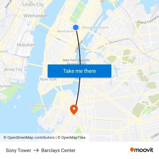 Sony Tower, Sony Tower, New York, NY 10022, USA to Barclays Center map