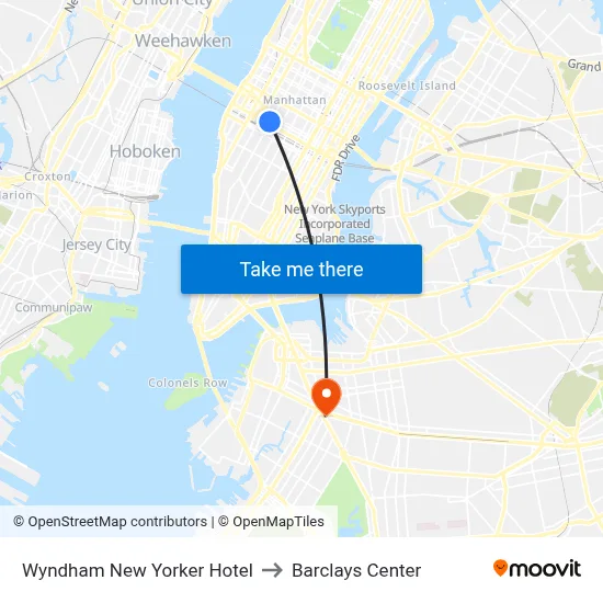 Wyndham New Yorker Hotel to Barclays Center map