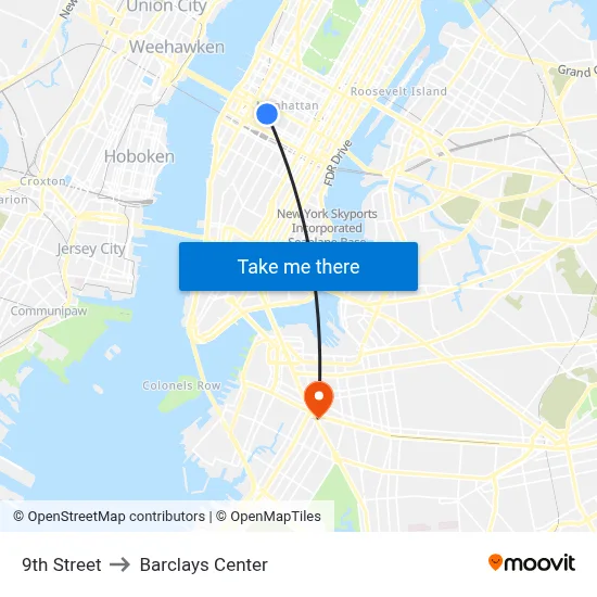 9th Street to Barclays Center map