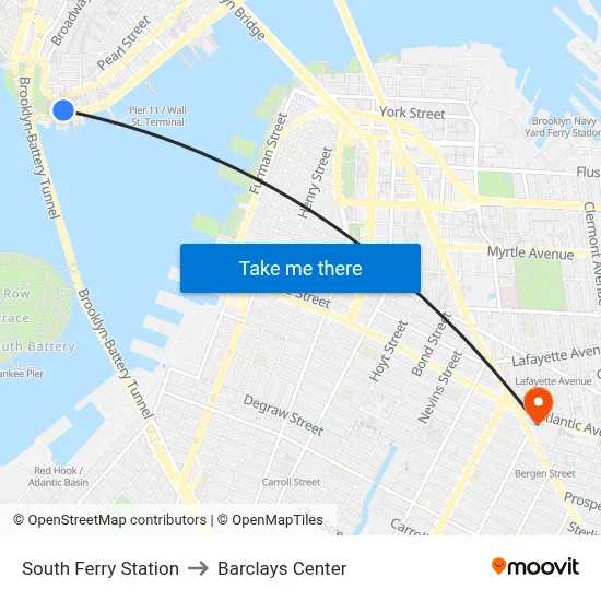 South Ferry Station to Barclays Center map