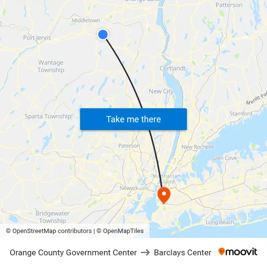 Orange County Government Center to Barclays Center map