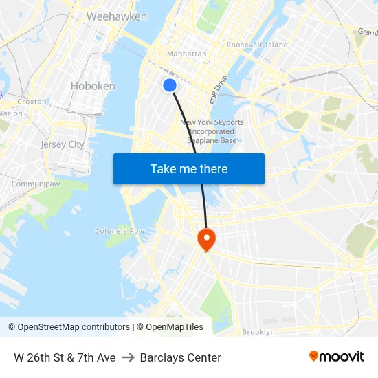 W 26th St & 7th Ave to Barclays Center map