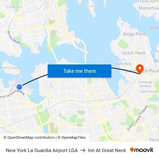 New York La Guardia Airport LGA to Inn At Great Neck map
