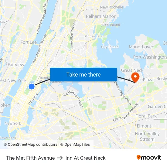 The Met Fifth Avenue to Inn At Great Neck map