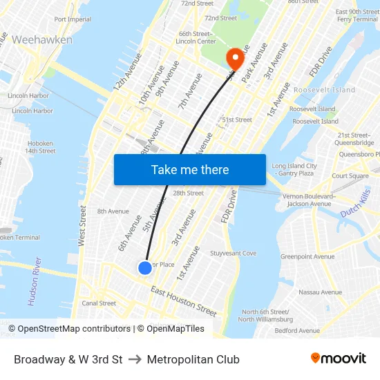 Broadway & W 3rd St to Metropolitan Club map