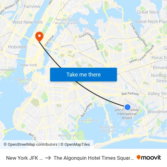 New York JFK Airport JFK to The Algonquin Hotel Times Square, Autograph Collection map