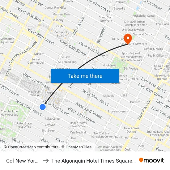 Ccf New York Midtown to The Algonquin Hotel Times Square, Autograph Collection map
