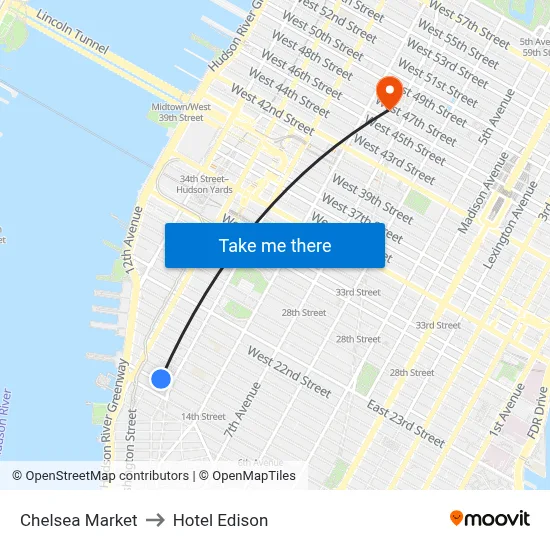Chelsea Market to Hotel Edison map