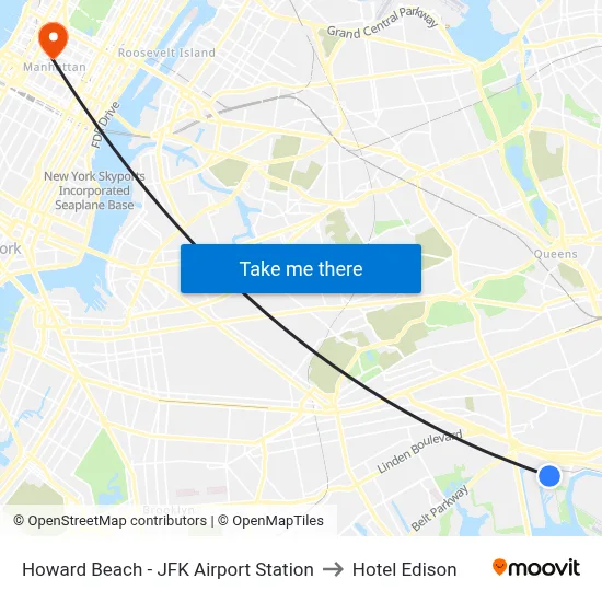 Howard Beach - JFK Airport Station to Hotel Edison map