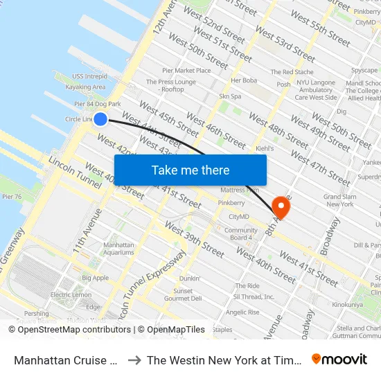Manhattan Cruise Parking to The Westin New York at Times Square map