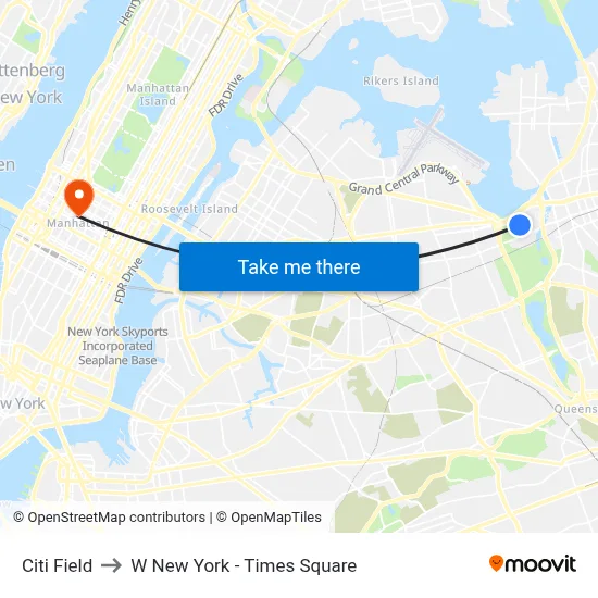 Citi Field to W New York - Times Square map