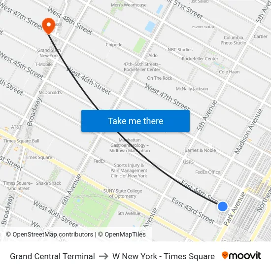 Grand Central Terminal to W New York - Times Square map