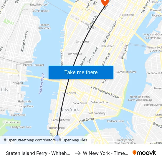 Staten Island Ferry - Whitehall Terminal to W New York - Times Square map