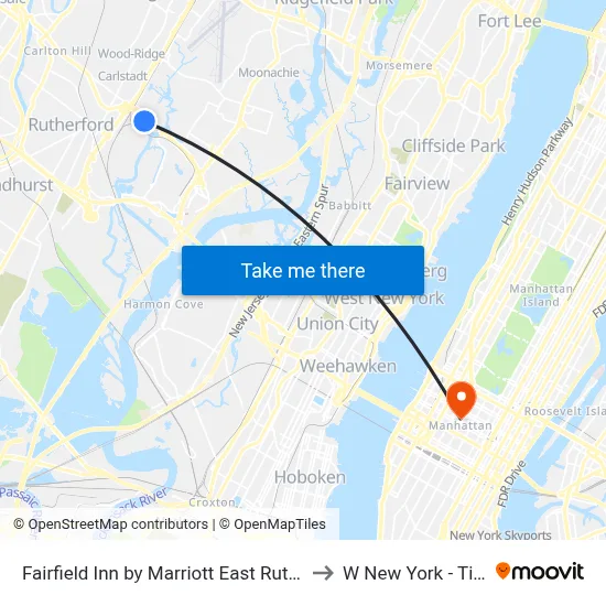 Fairfield Inn by Marriott East Rutherford Meadowlands to W New York - Times Square map
