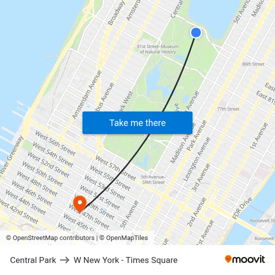 Central Park to W New York - Times Square map