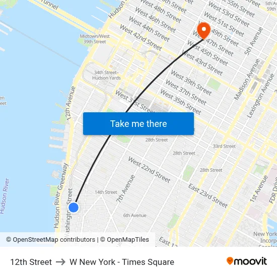 12th Street to W New York - Times Square map