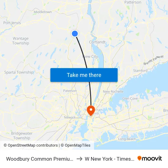 Woodbury Common Premium Outlets to W New York - Times Square map
