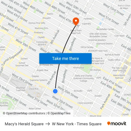 Macy's Herald Square to W New York - Times Square map