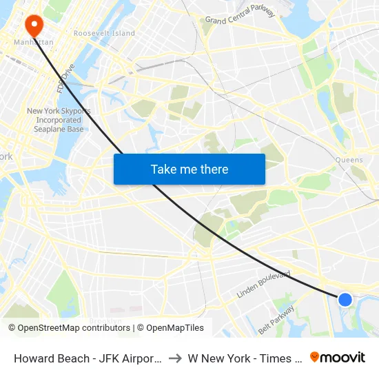 Howard Beach - JFK Airport Station to W New York - Times Square map