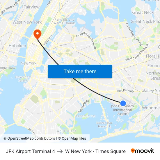 JFK Airport Terminal 4 to W New York - Times Square map