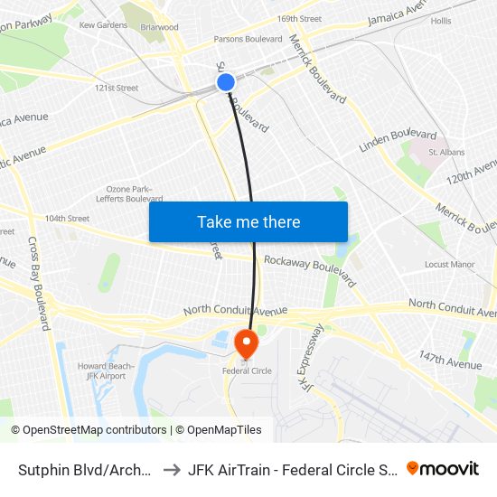 Sutphin Blvd/Archer Av to JFK AirTrain - Federal Circle Station map