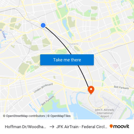 Hoffman Dr/Woodhaven Blvd to JFK AirTrain - Federal Circle Station map