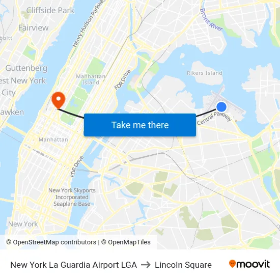 New York La Guardia Airport LGA to Lincoln Square map
