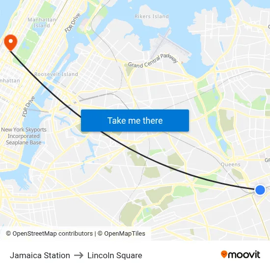 Jamaica Station to Lincoln Square map